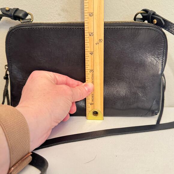 Madewell Black Leather Twin Zip Pouch Snap Bottom Crossbody Bag w/Mirror Preppy - Picture 14 of 16